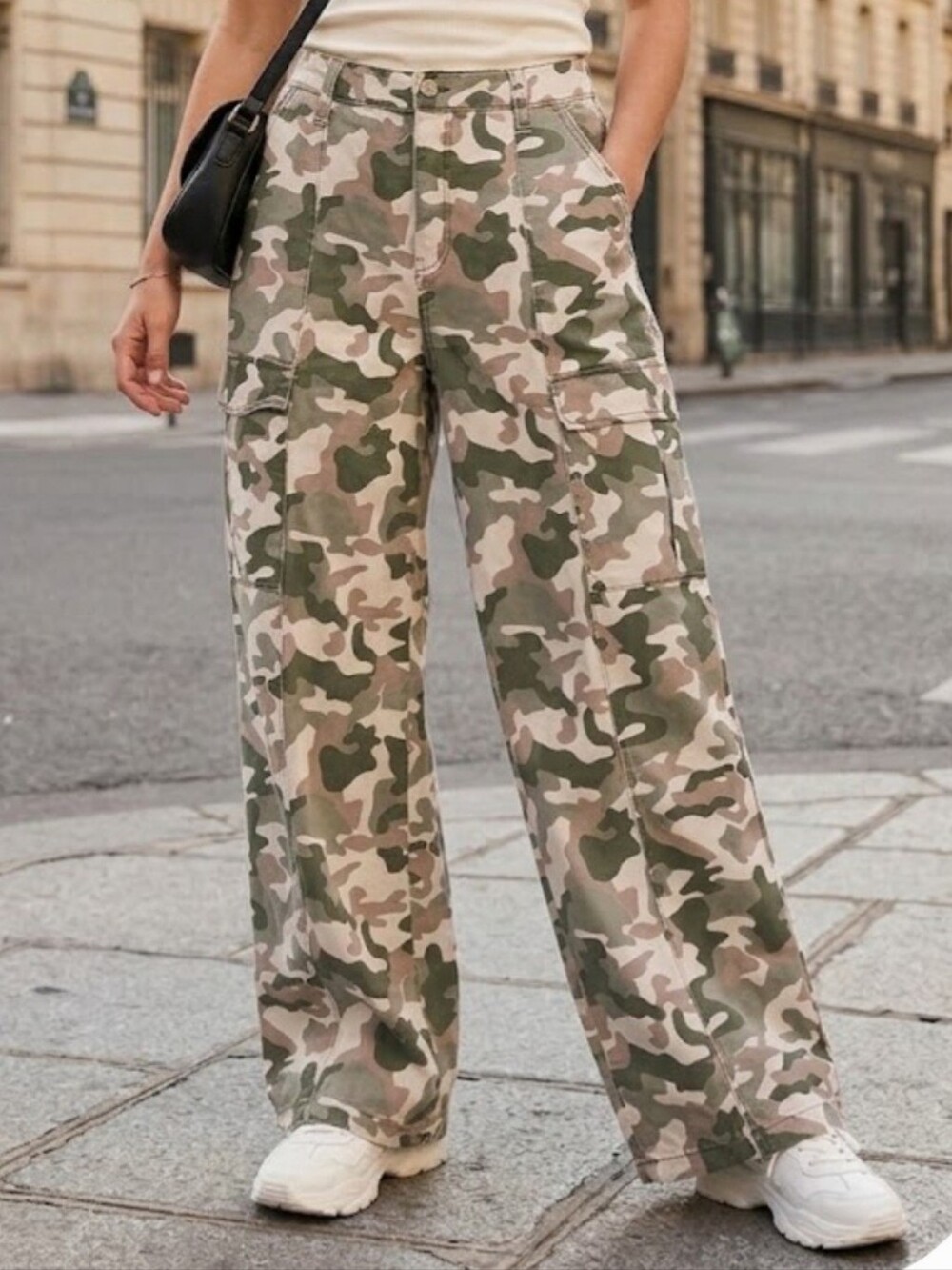 Celebrity Pink Women's Camouflage Wide Leg Cargo Pants - Green & Tan Size 11/30